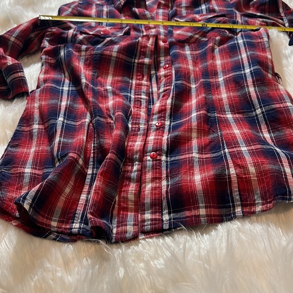 - JW Style | Red and Navy Blue Plaid Button Up / Down // S - Picture 5 of 6